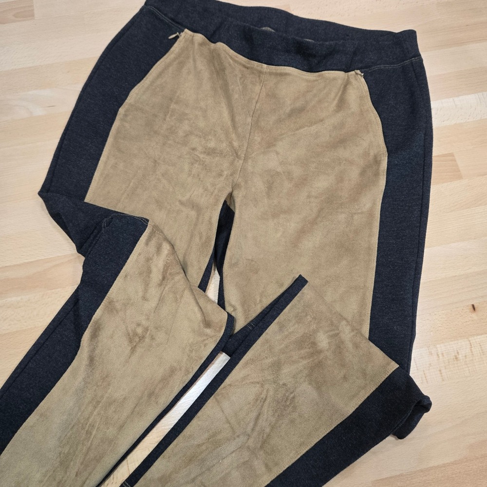 Black Label by Chico's Ankle Pants Faux Suede Tan Gray Comfort Stretch